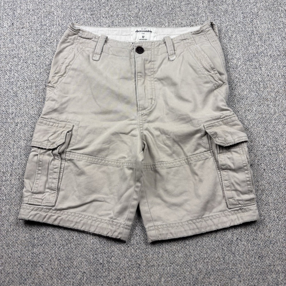 Abercrombie Kids Boys Cargo Shorts 100% Cotton Distressed Solid Tan Size 12